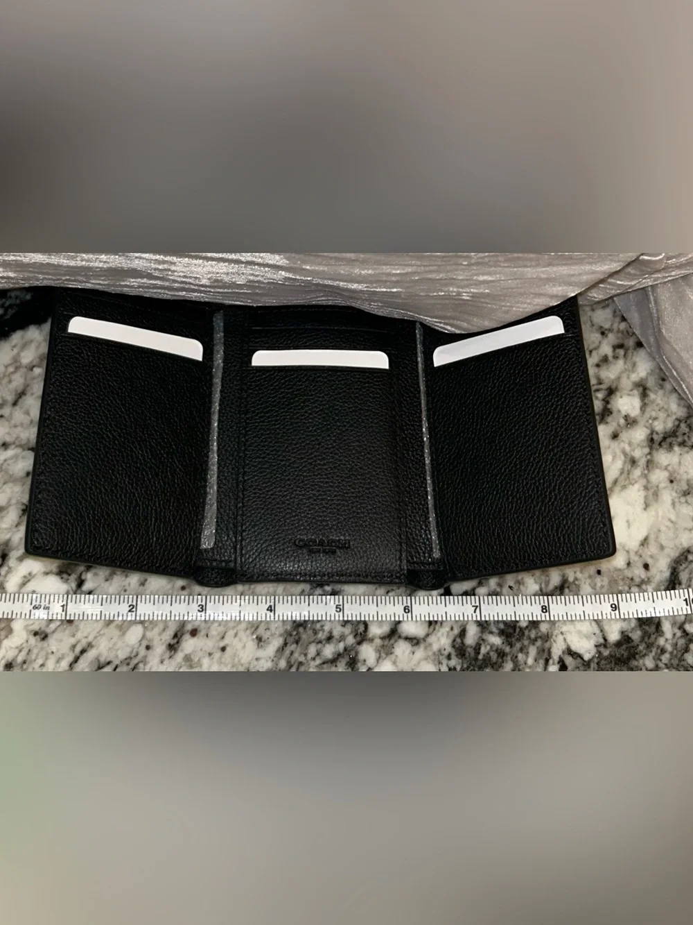 Men’s Coach Black Pebbled Leather Tri Fold Wallet
